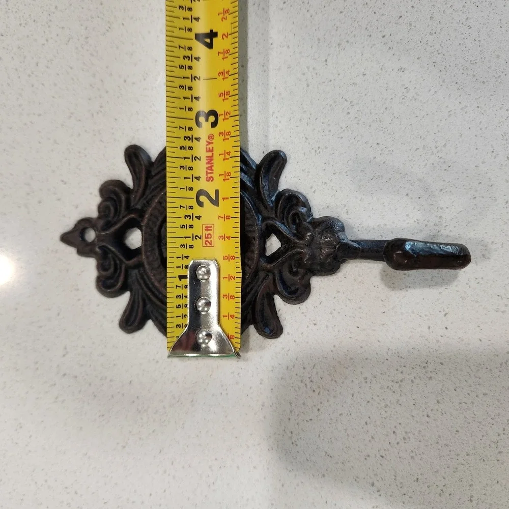 Antique Set Of 4 Cast Iron Wall Hooks Brown Decorative Coat Hat Towel Hanging